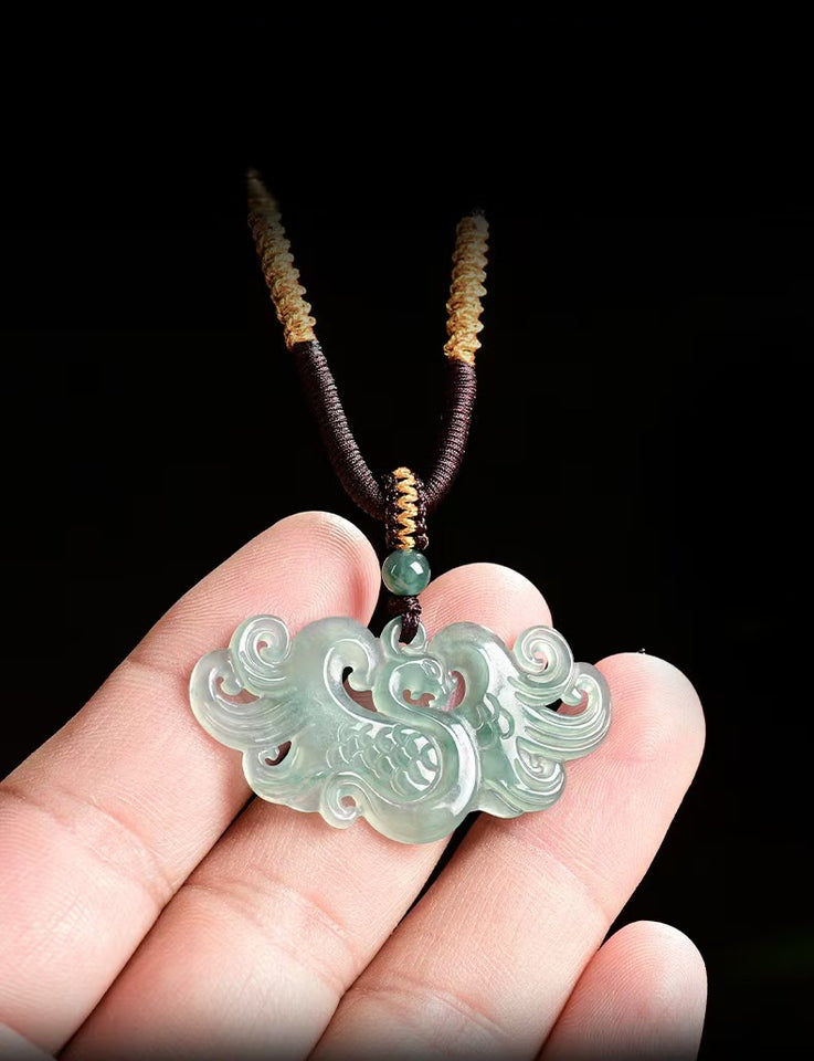 Ice Jade Phoenix Hand-Carved Pendant-Protection and Prosperity