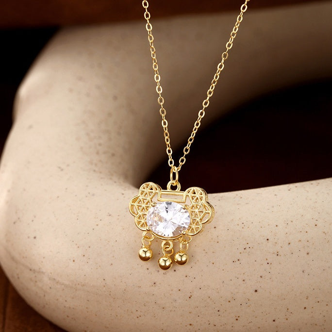 Longevity Lock Cubic Zirconia Necklace-Peaceful Blessing