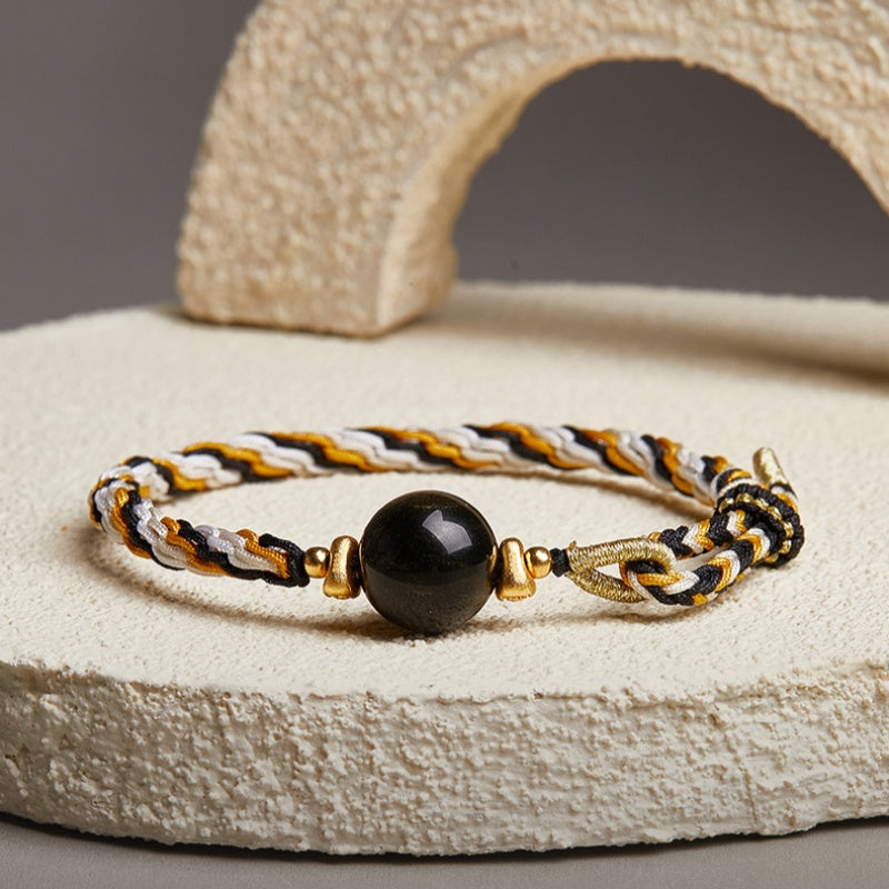 Gold Sheen Obsidian Braided Cord Bracelet-Peace and Vitality