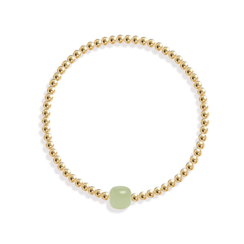 Nephrite Jade and Gold-Plated Silver Bead Bracelet-Quiet Balance