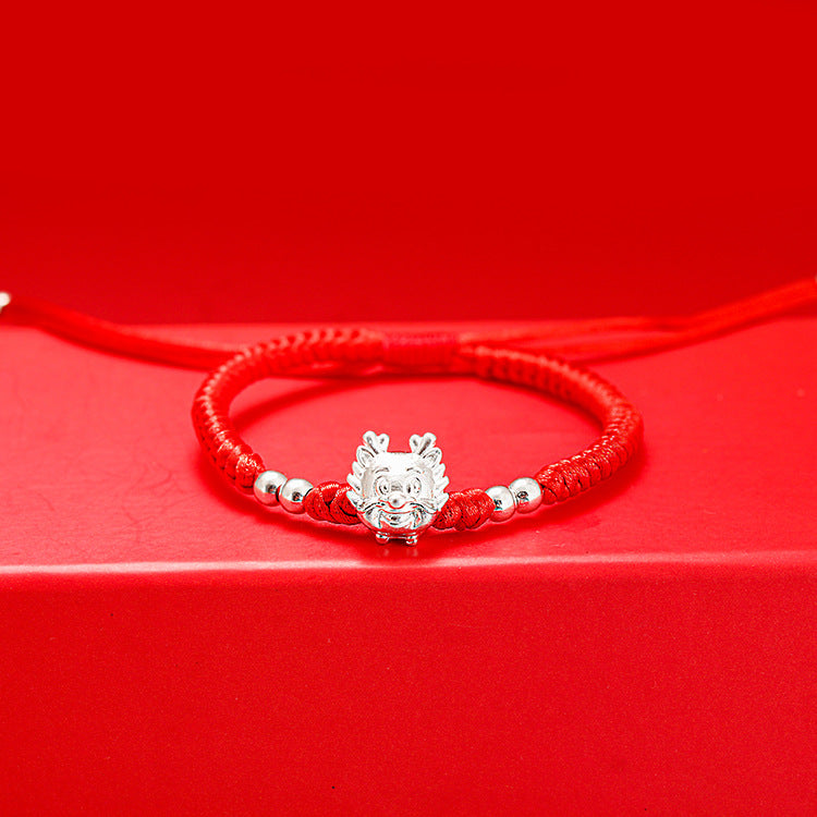 2024 Jahr des Drachen Rotes Fadenarmband – 925 Sterling Silber