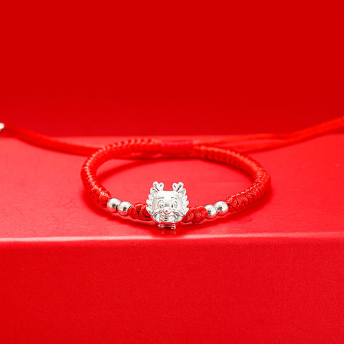 2024 Jahr des Drachen Rotes Fadenarmband – 925 Sterling Silber