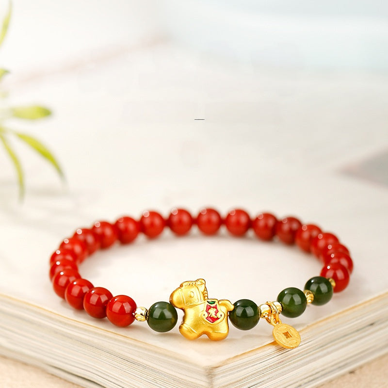 Sterling Silver Lucky Horse Agate Bracelet-Courage in Motion