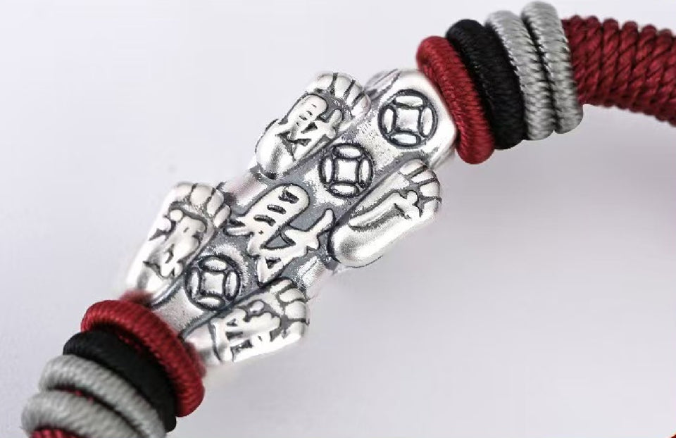 999 Silver Pixiu Handmade Rope Magnetic Clasp Bracelet-Attract Wealth