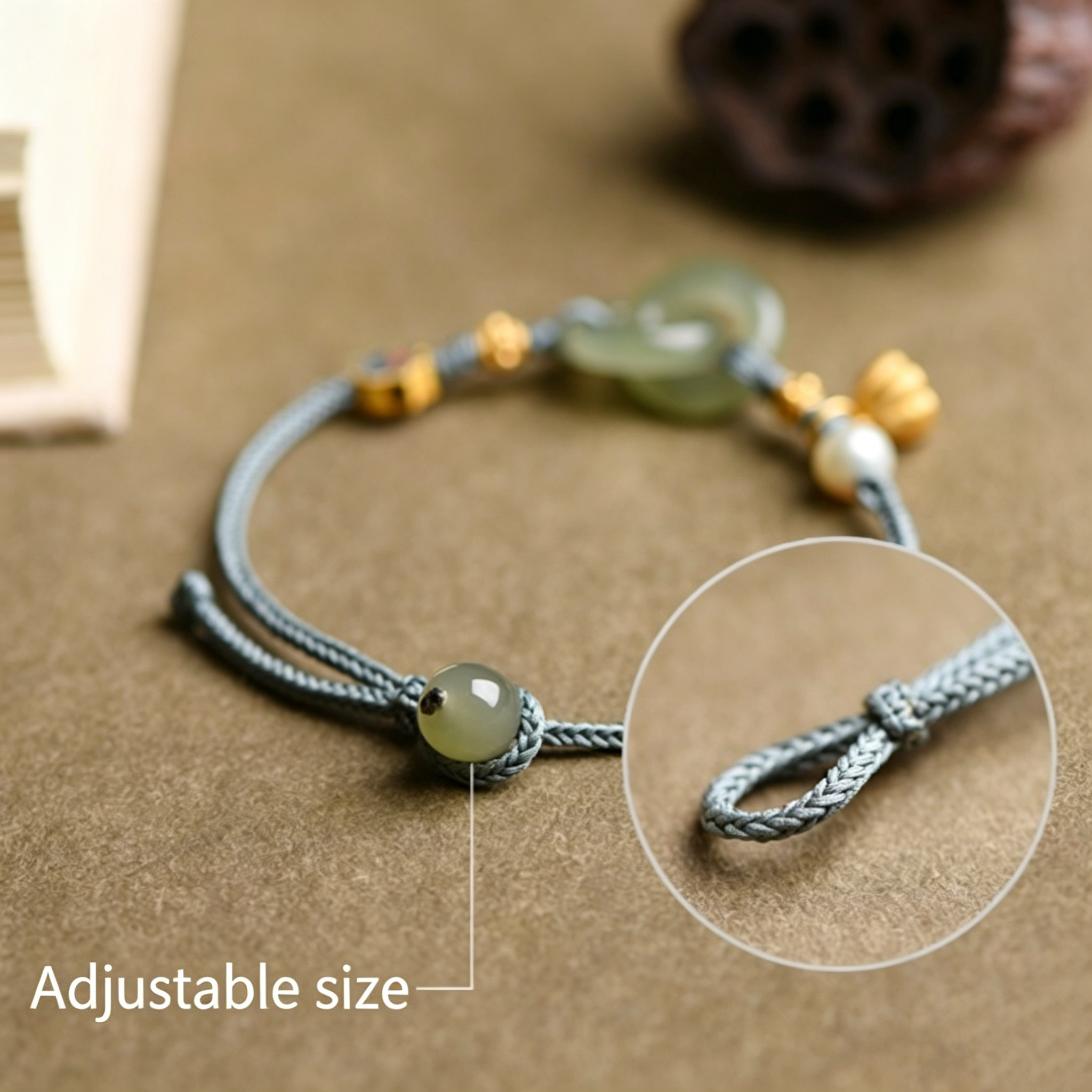 Interlocking Jade & Enamel Lotus Bracelet-Endless Love & Harmony Charm