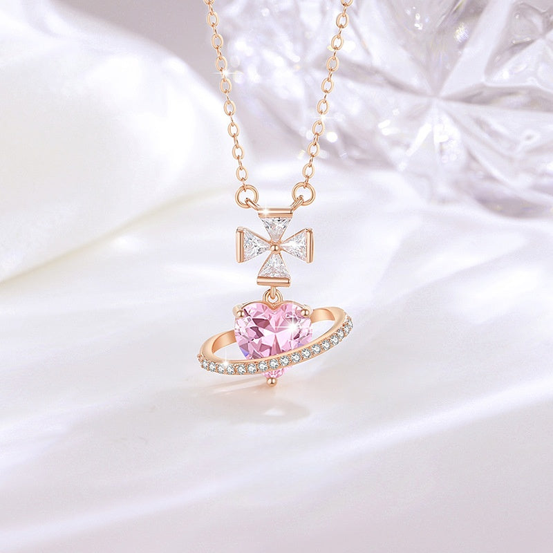 Pink Heart Saturn Necklace-A World of Love