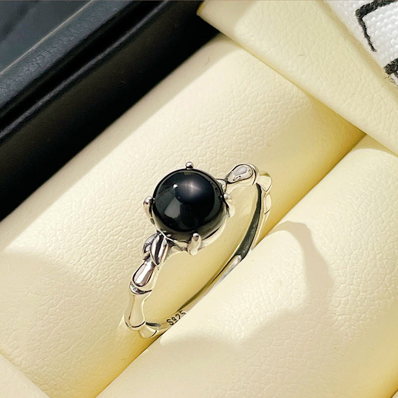 Quiet Confidence-Bamboo Black Agate Silver Ring