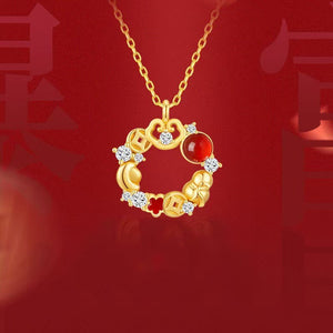 Red Agate Wealth Coin New Year Necklace-Protection&Prosprity