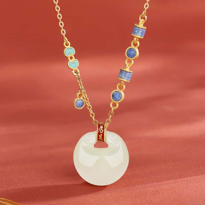 White Jade Pendant Necklace-Auspicious Fengshui Clounds