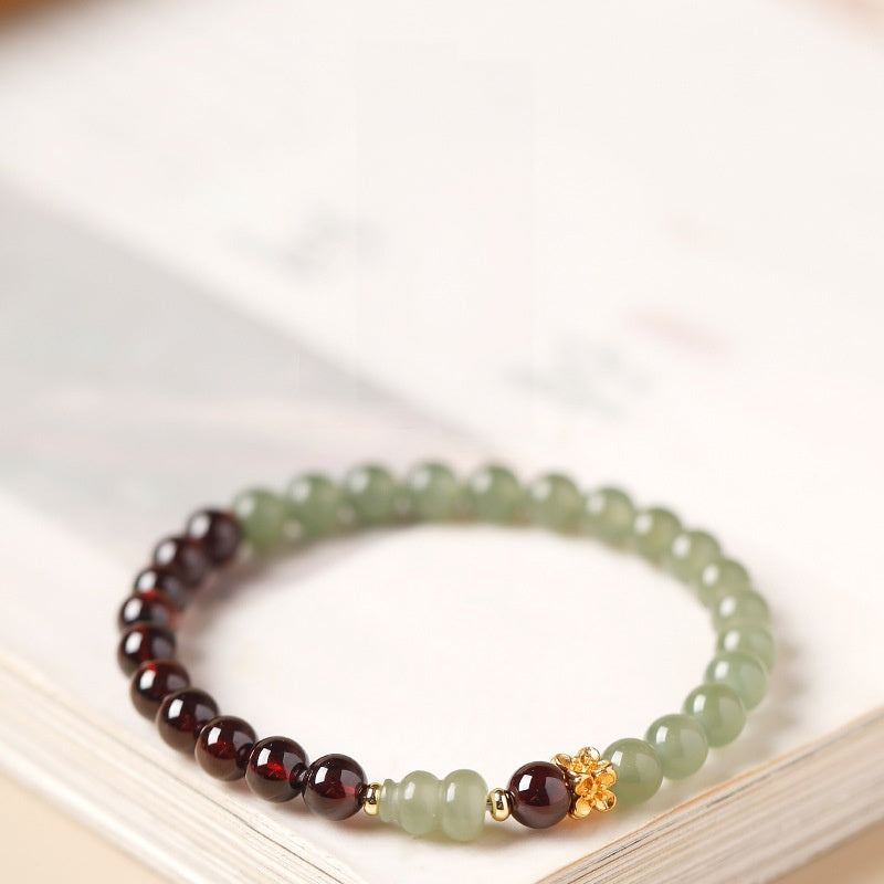 Hetian Jade Gourd Garnet Bracelet-Steady Renewal