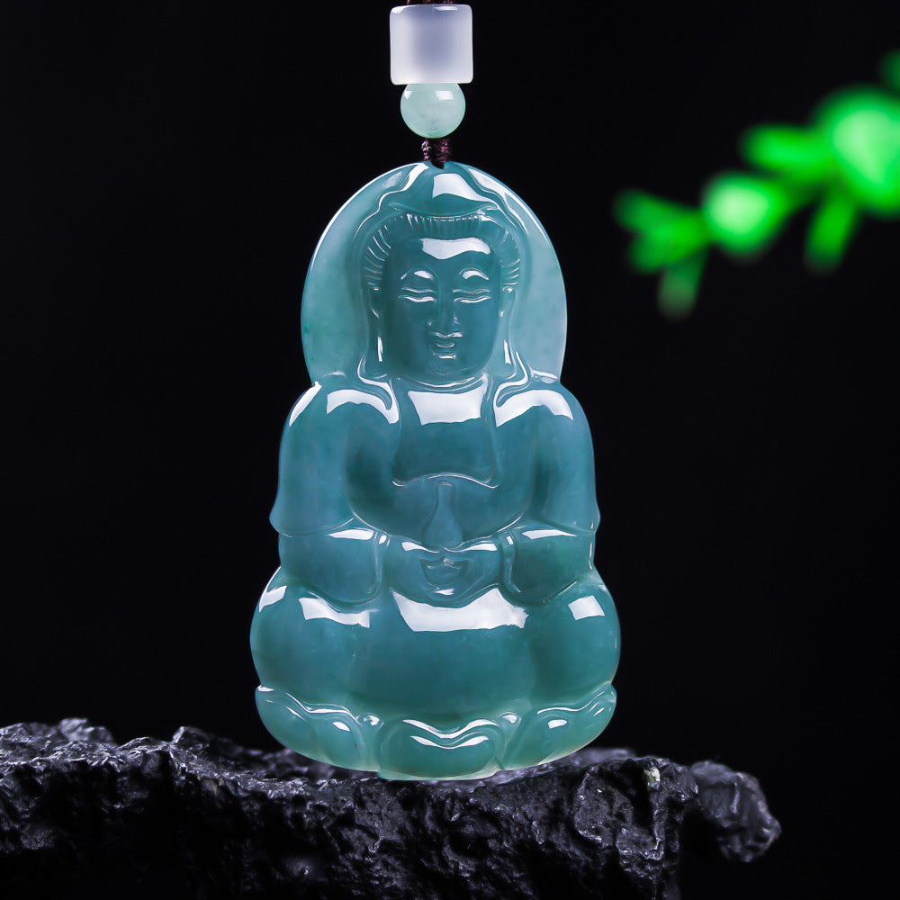 観音仏様氷種翡翠御守りペンダント-Aグレード翡翠