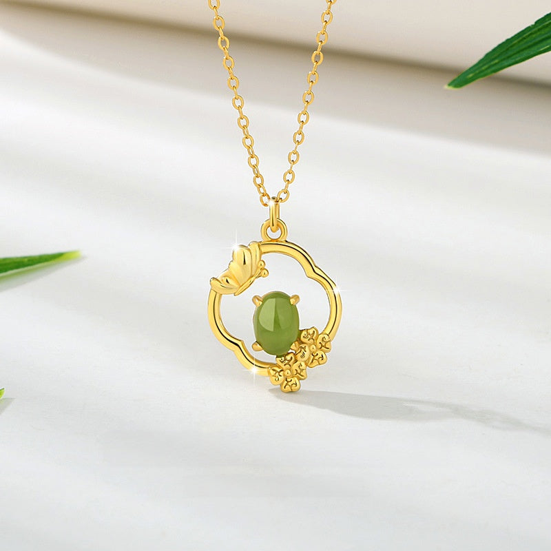 Four Seasons Bamboo & Floral Nephrite Jade Necklace-Beauty Through Change
