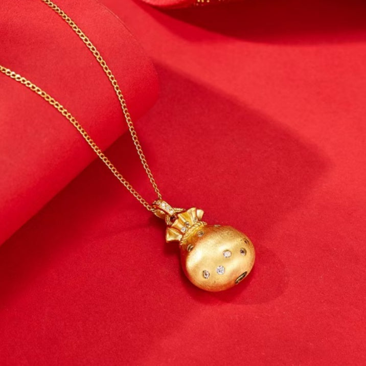 Gold-Plated Silver Fortune Bag Necklace – Elegant Charm for Prosperity & Style