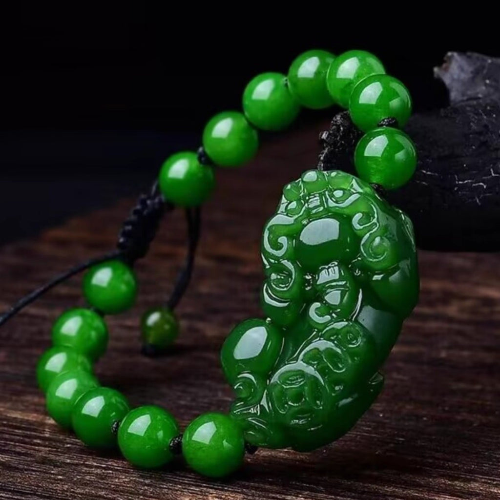 Naturgrüner Jade Pixiu Glücksperlen-Armband