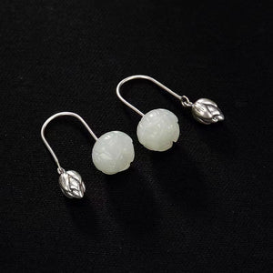 White Jade Lotus Silver Earrings-Inner Peace