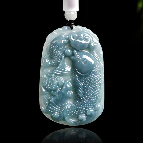 Blue Jadeite Koi Fish Pendant – Symbol of Abundance and Prosperity