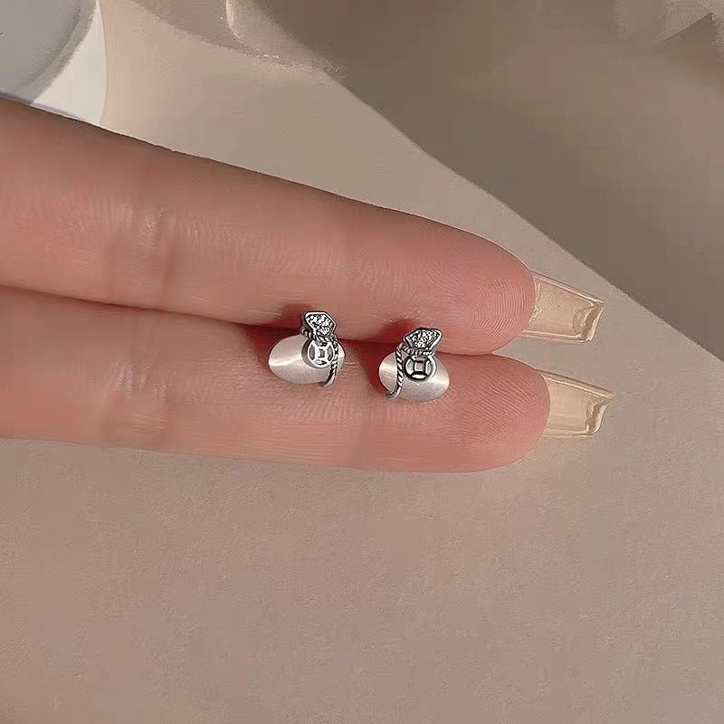 925 Silver Cat Eye Coin Stud Earrings-Wealth Symbol