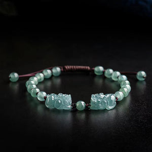 Double Pixiu Wealth Bracelet-Natural Ice Jade
