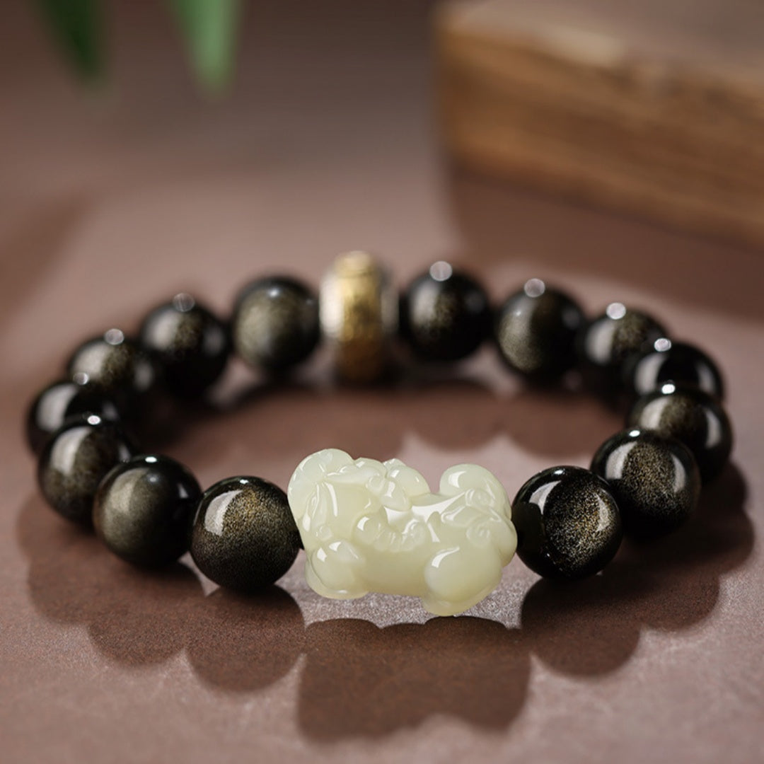 Jade Pixiu Obsidian Bracelet-Wealth&Protection