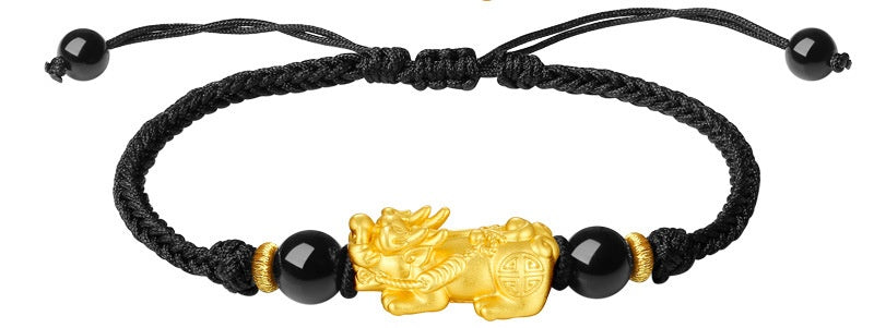 Golden Pixiu Couple String Bracelets – Lucky & Protection Red and Black String Set