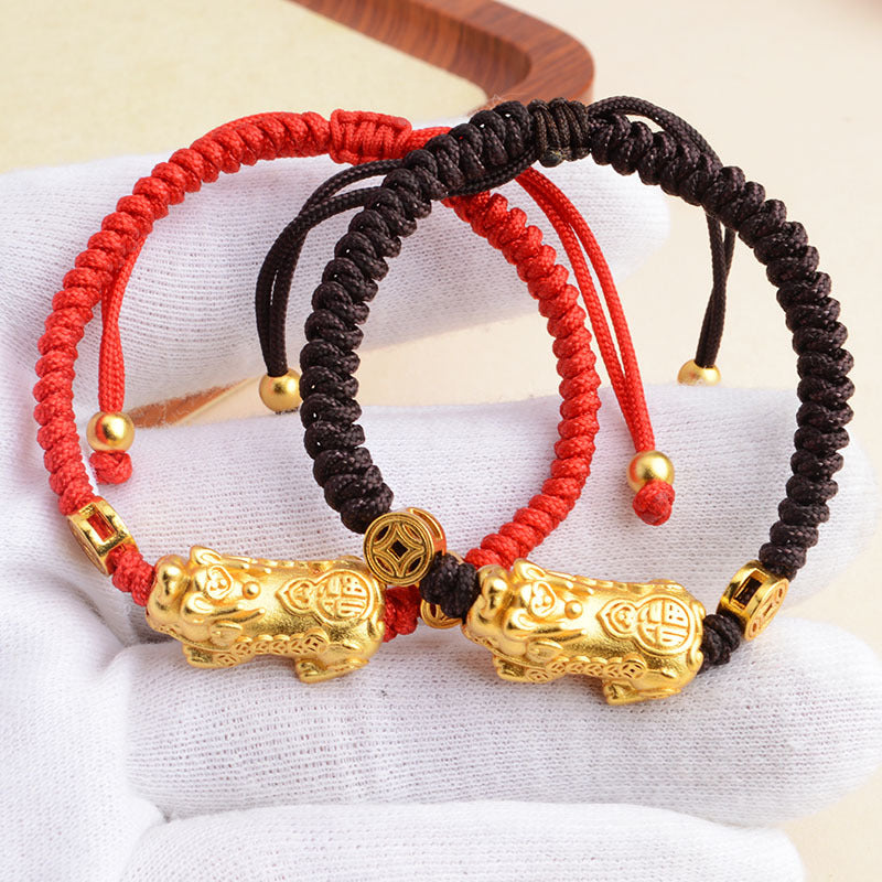 Golden Fortune-Pixiu Braided Cord Bracelet