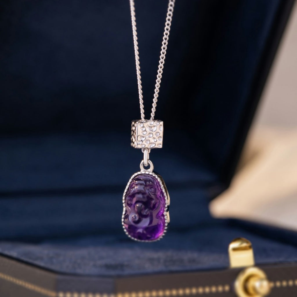 Carved in Violet-Pixiu Amethyst Necklace