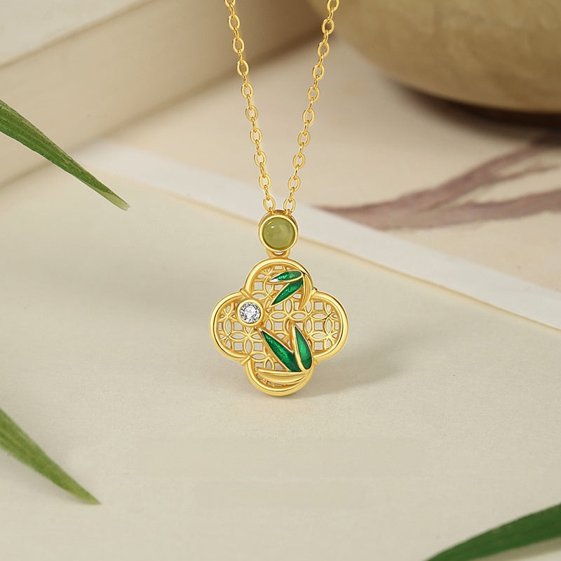 A Clover of Your Own-Bamboo Nephrite Jade Necklace