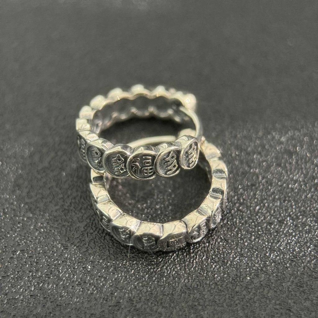 Fu Coin S925 Silver Hoop Earrings-Abundant Blessings