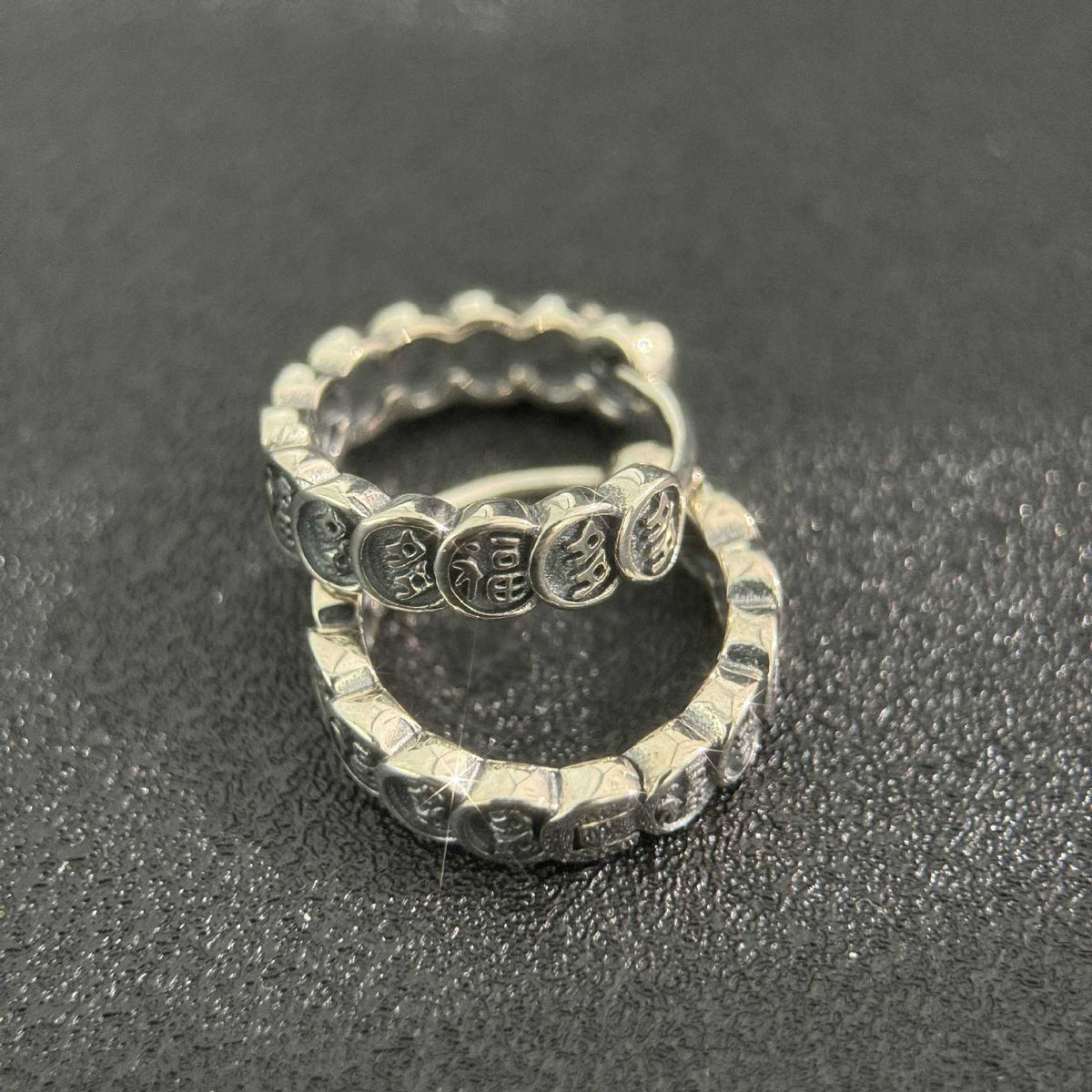 Fu Coin S925 Silver Hoop Earrings-Abundant Blessings