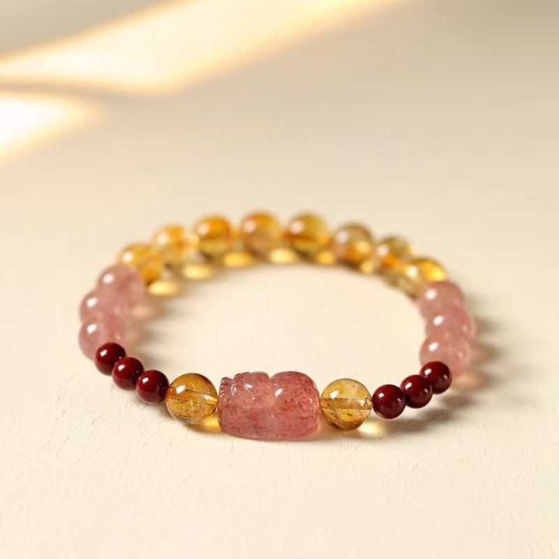 Gentle Attraction Strawberry Quartz Pixiu Bracelet