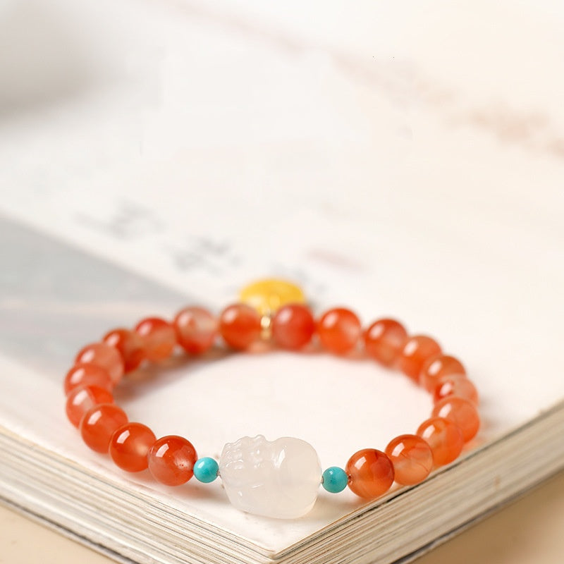Prosperity in Motion-White Agate Pixiu Beaded Bracelet