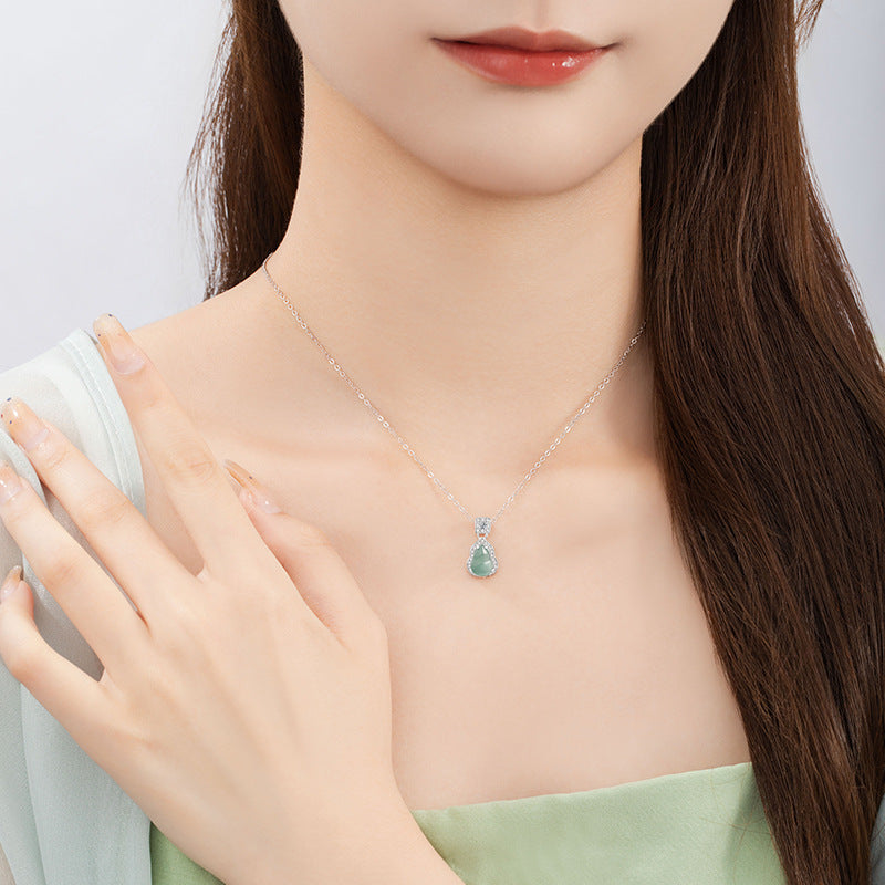 Guatemalan Blue Jadeite Gourd Pendant Necklace-Quiet Fortune