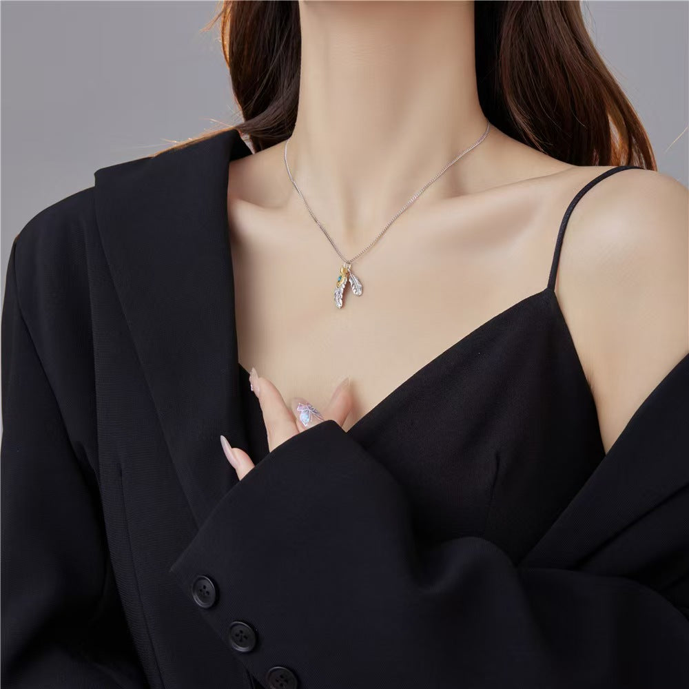 Natural Turquoise Silver Feather Necklace-Hope and Renewal