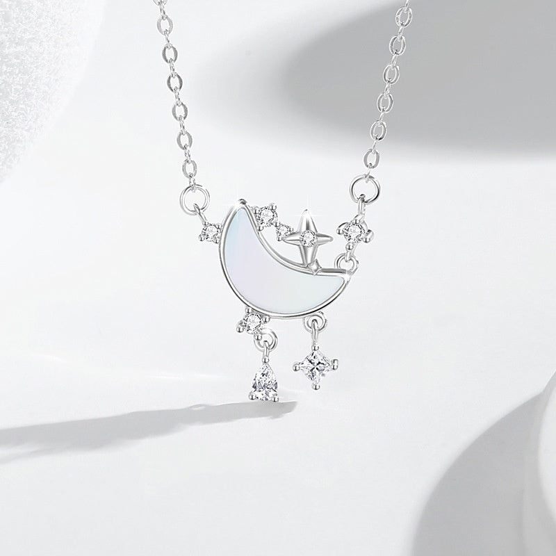 Moon & Stars Mother of Pearl Necklace-Love as Lasting as the Stars