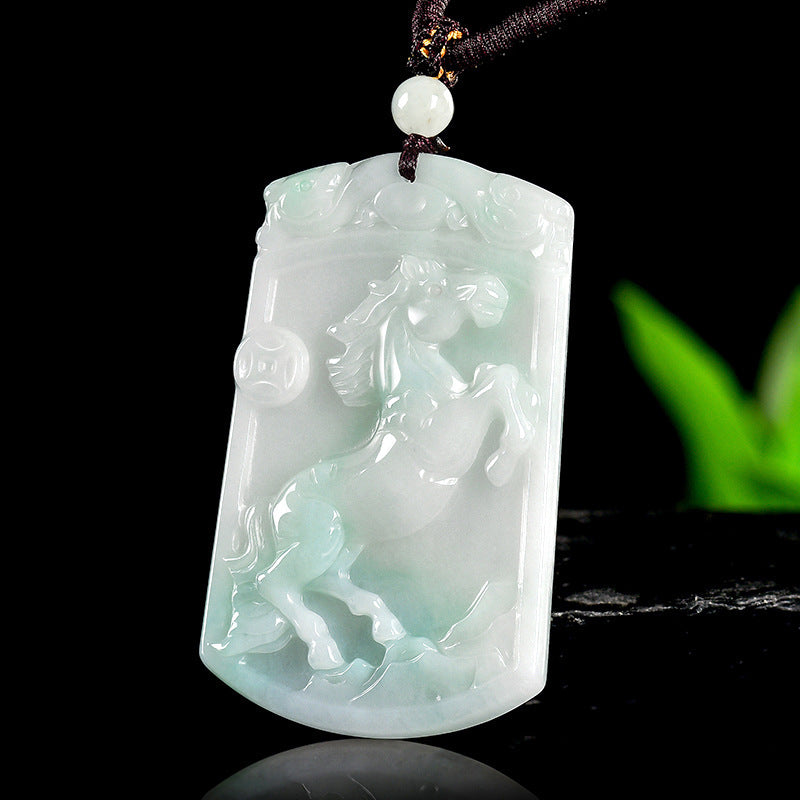 Natural Grade A Jade Horse Pendant – “Success Comes Quickly” Amulet with Fine Grain Texture