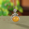 Yellow Amber Money Bag Silver Necklace-Luck Prosperity