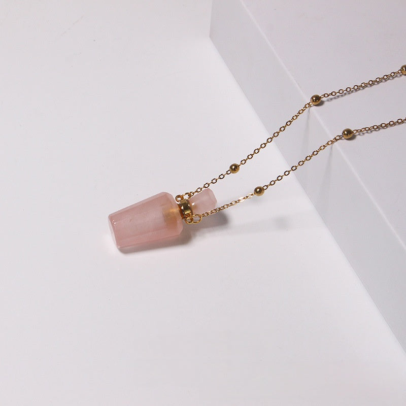 Natural Pink Fluorite Perfume Bottle Healing Pendant