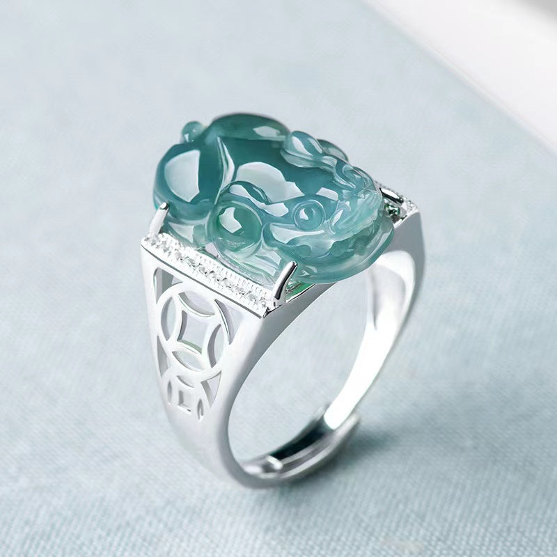 Pixiu Ice Jade Wealth Ring-925 Sterling Silver