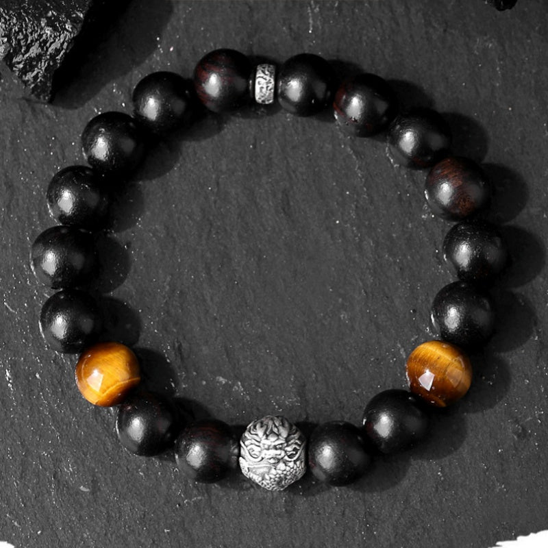 Noble Resolve-Dragon 999 Fine Silver Ebony Tiger's Eye Bracelet