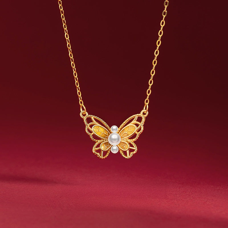 Butterfly Pearl Necklace-Dreams in Flight