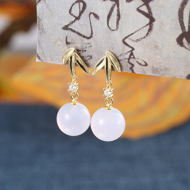 Bamboo Leaf Chalcedony Drop Earrings-Room to Grow