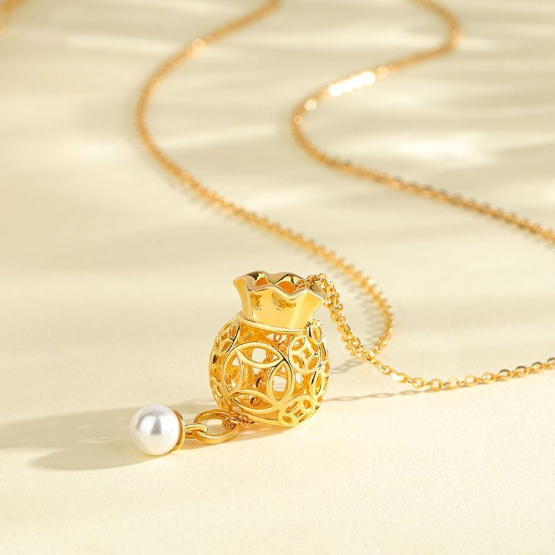 Lucky Money Bag Pearl 925 Sterling Silver Pendant Necklace-Flourishing Abundance