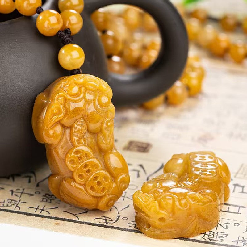 Yellow Jade Pixiu Pendant Necklace-Attract Wealth