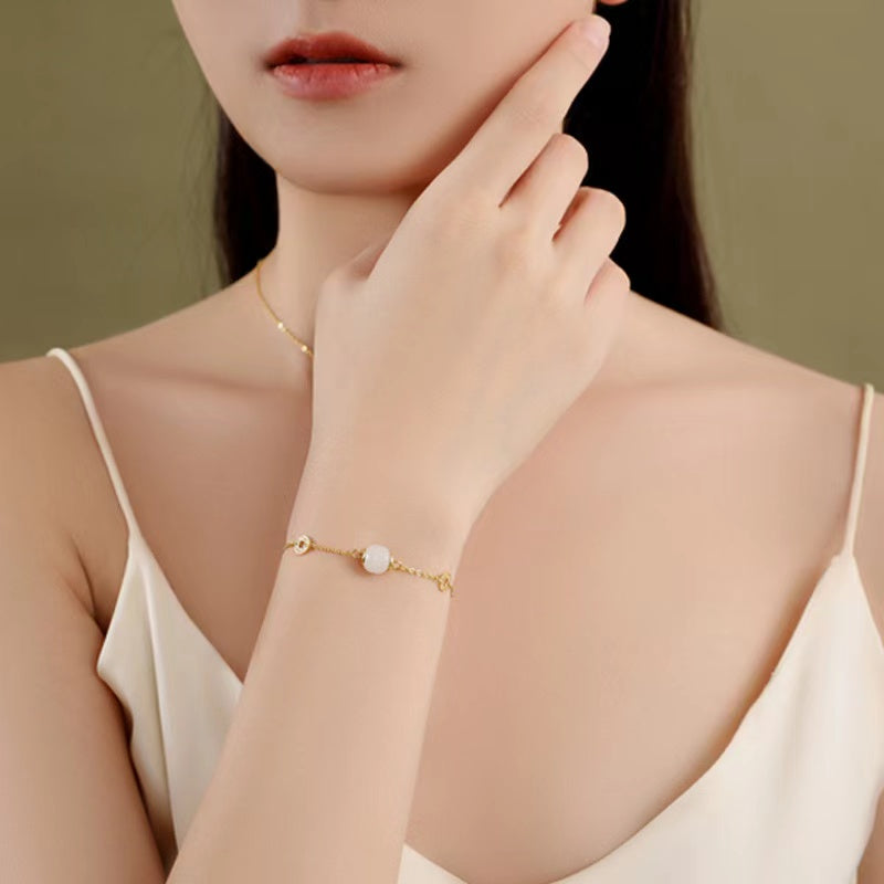 Hetian Jade Beads Silver Bracelet-Inner Peace