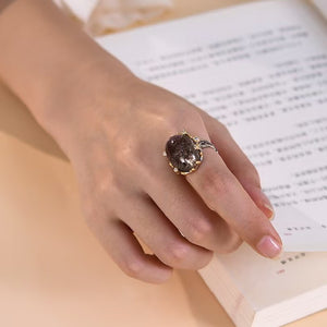 Natural Black Phantom Crystal Cabochon Ring-Stress Relief and Emotional Balance