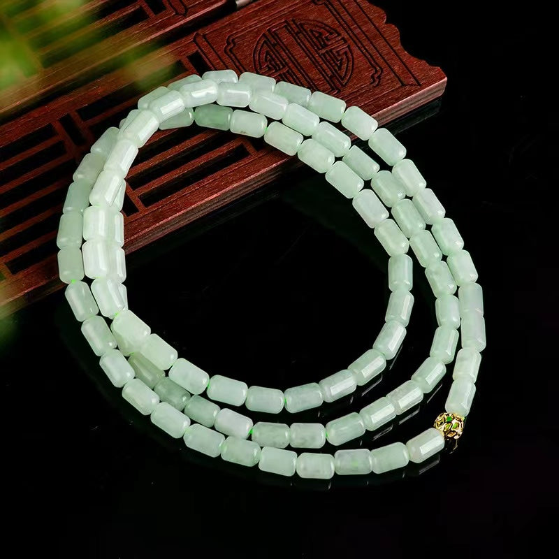 Mala Prayer Barrel Beads Jadeite Necklace-Inner Peace