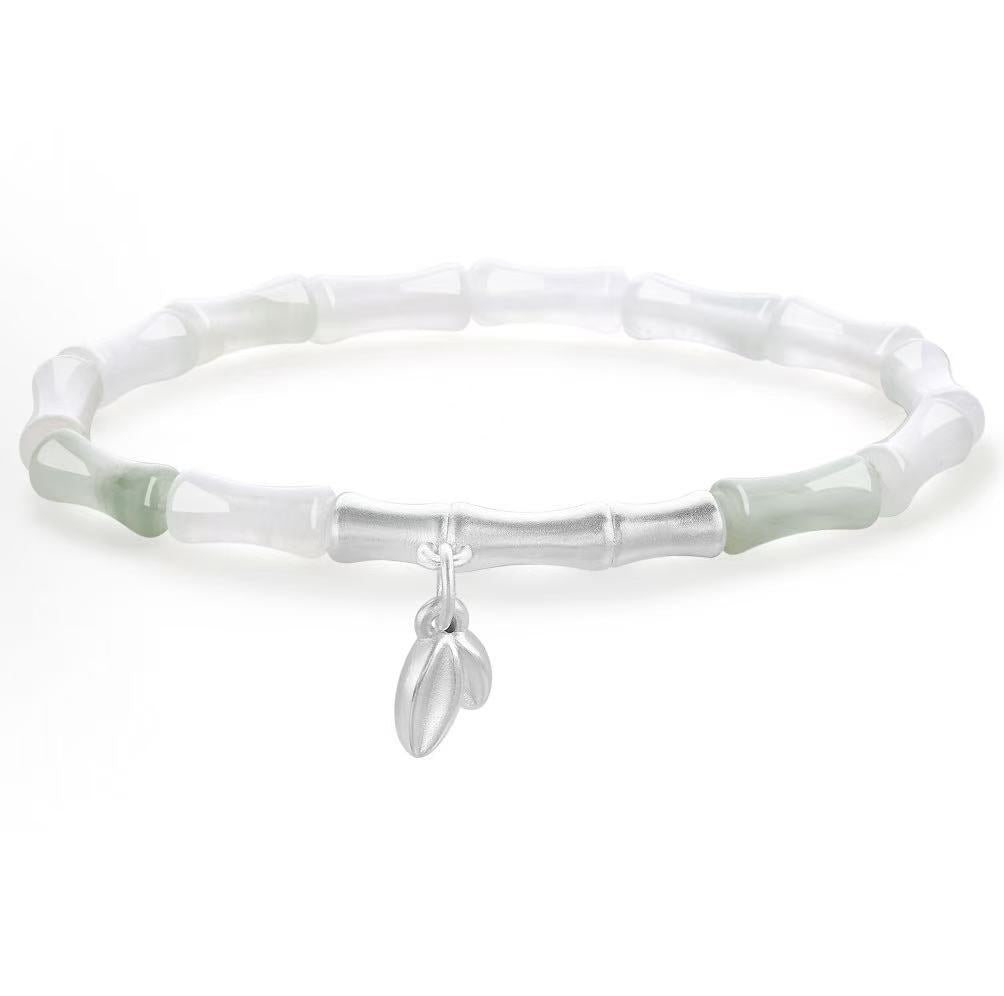 White Jade Fengshui Silver Bangle