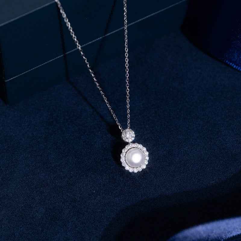 Halo Freshwater Pearl Sterling Silver Pendant Necklace-Luminous Grace