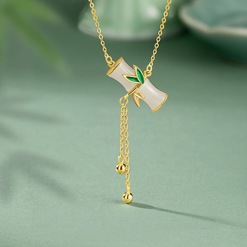 Bamboo Nephrite Jade Tassel Necklace-Happiness and Peace