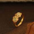 Twin Bud Nephrite Jade S925 Silver Adjustable Ring-Gentle Grace